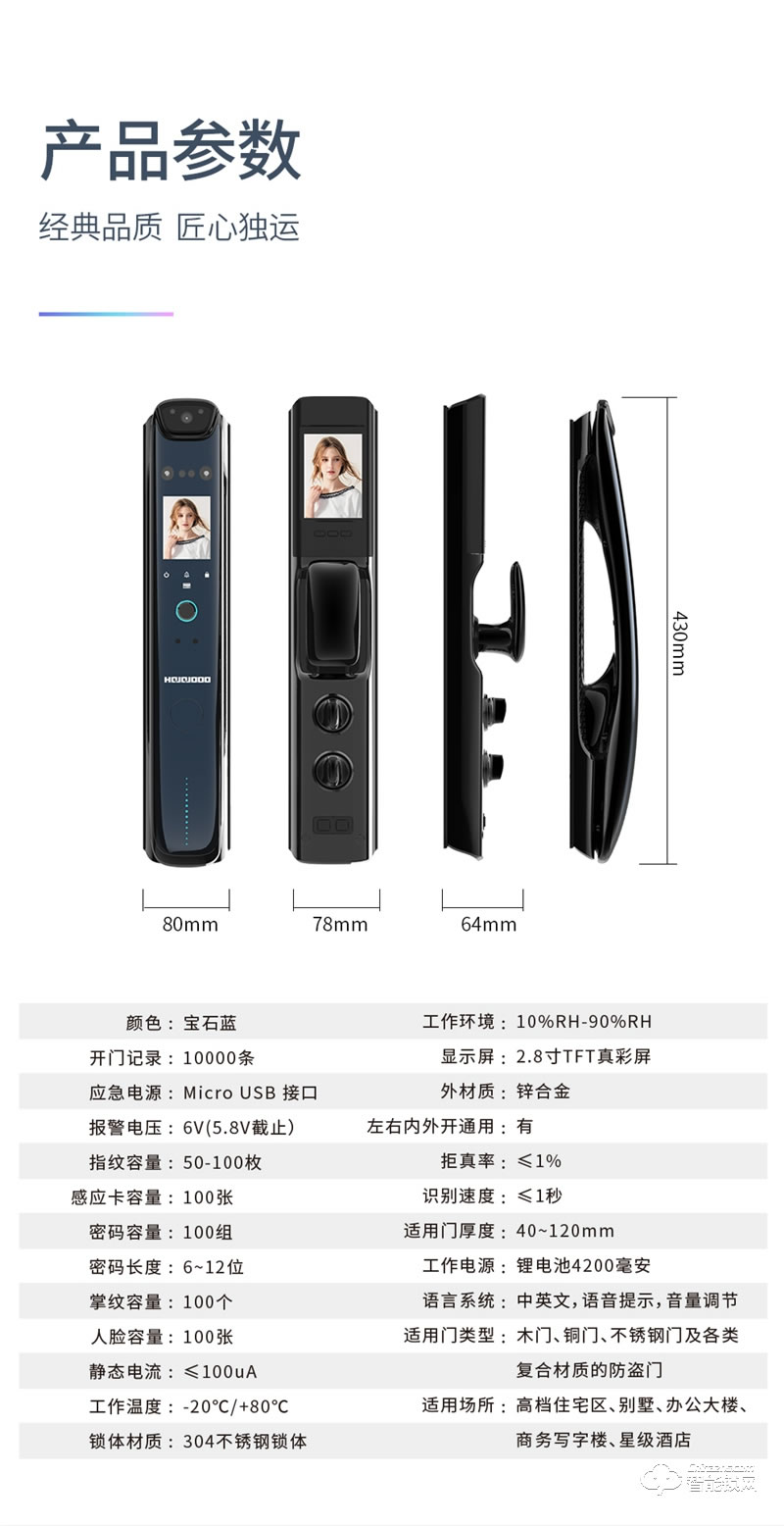 皇家金盾人脸锁 F60M全自动人脸识别可视猫眼锁